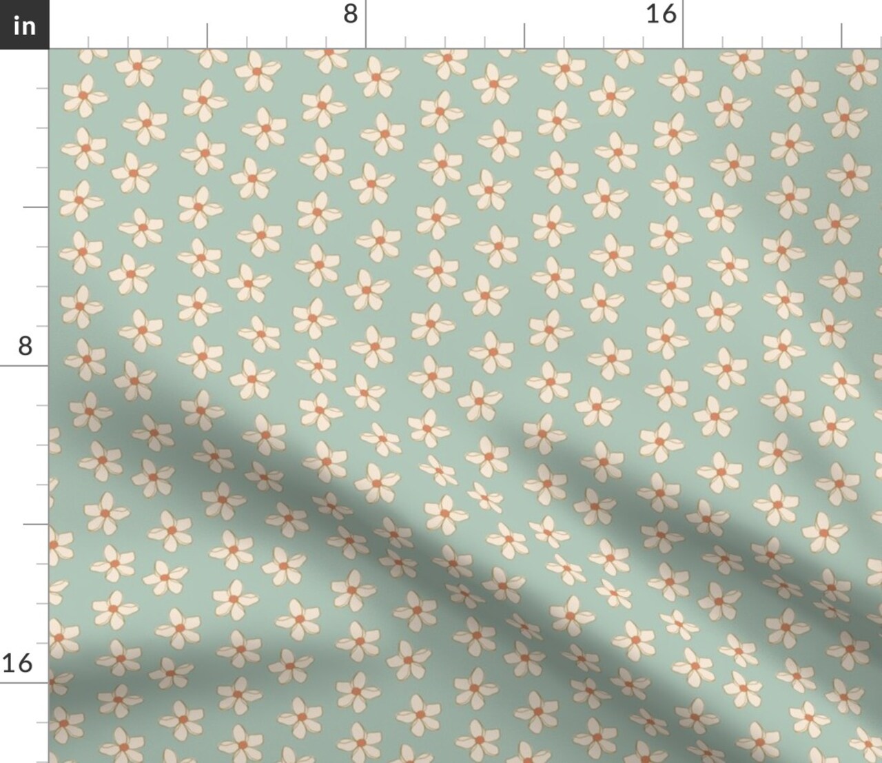 Retro Floral Cute 70S Vintage Style Blue Botanical Groovy Traditional Ditsy Custom Printed Fabric by Spoonflower Various Fabrics by the Yard or Fat Quarter